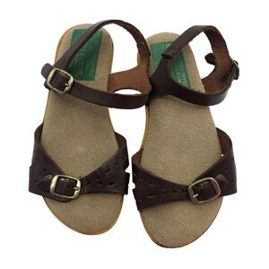 Toddler Girls Size 9 Genuine Leather Sandals Brown‎ Ankle Strap Made In Italy